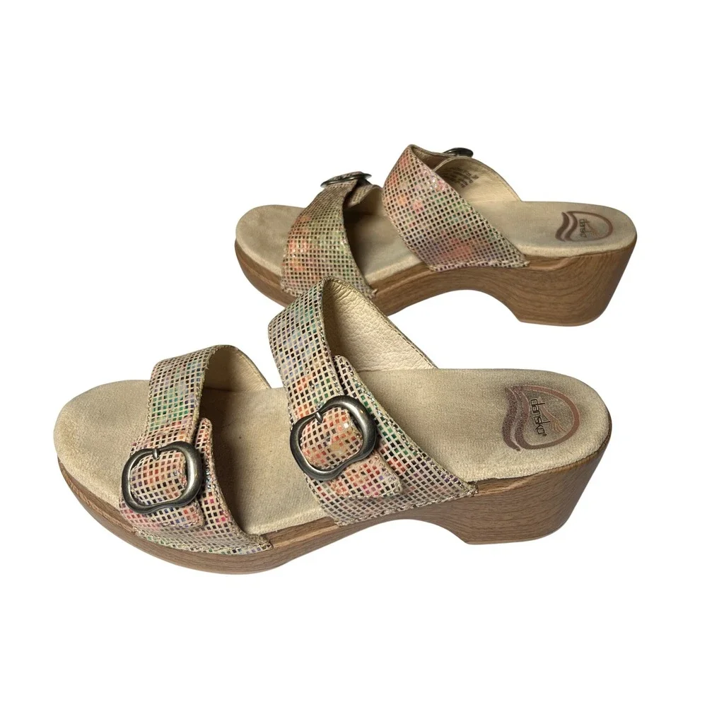 Dansko Mosaic Patchwork Leather Platform Slides‎ Boho Comfort EU 38